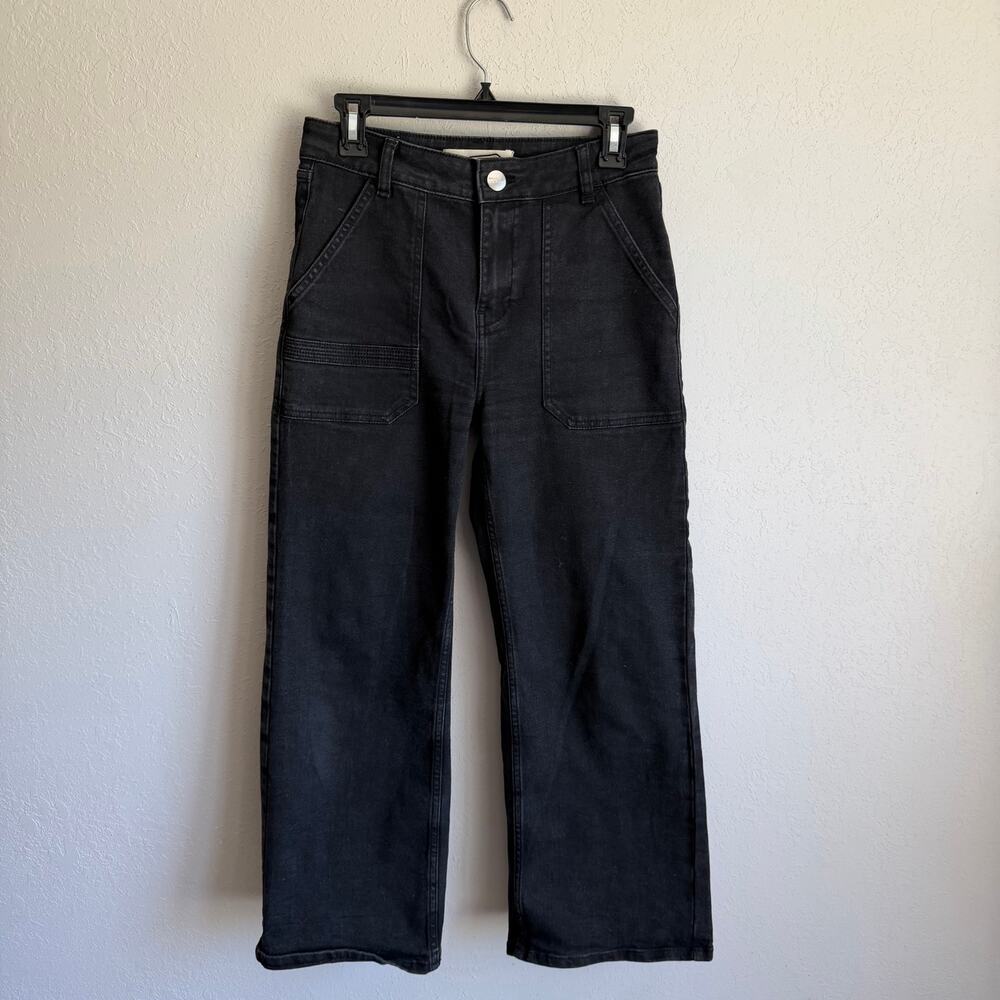 Seventy + Mochi Black Denim Utility Wide Leg Jeans Front Patch Pockets Women 26